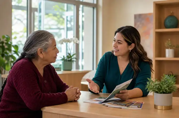 Persona adulta mayor recibiendo orientación presencial